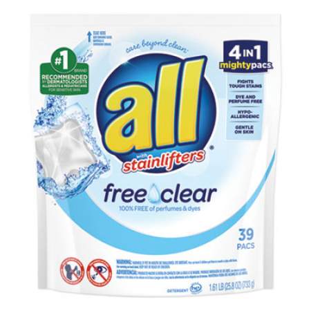 All Mighty Pacs Free and Clear Super Concentrated Laundry Detergent, 39/Pack, 6 Packs/Carton (73978)