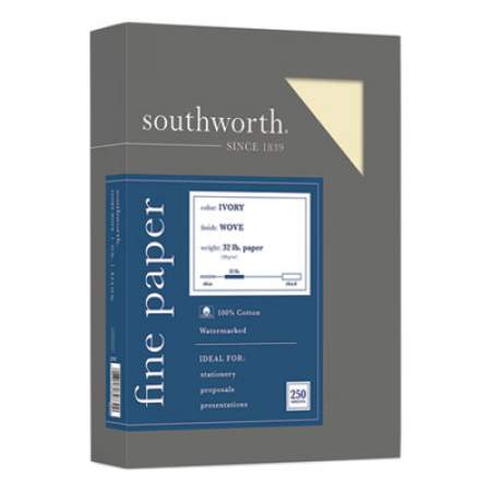 Southworth 100% Cotton Business Paper, 32 lb, 8.5 x 11, Ivory, 250/Pack (JD18IC)