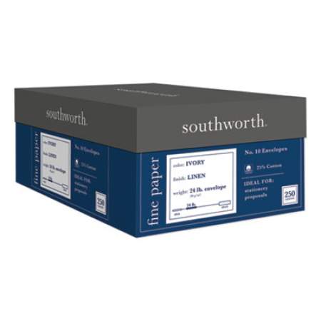 Southworth 25% Cotton Linen #10 Envelope, Commercial Flap, Gummed Closure, 4.13 x 9.5, Ivory, 250/Box (J56410)