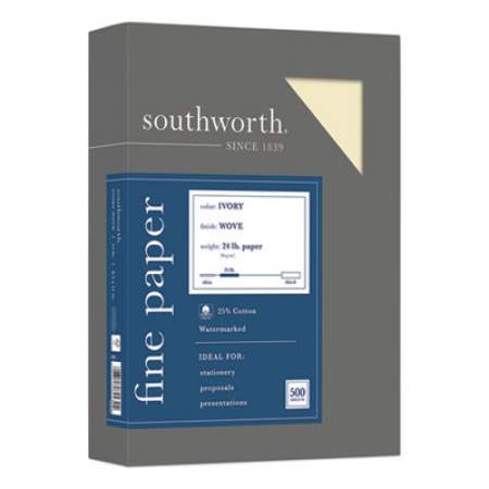 Southworth 25% Cotton Business Paper, 95 Bright, 24 lb, 8.5 x 11, Ivory, 500 Sheets/Ream (404IC)