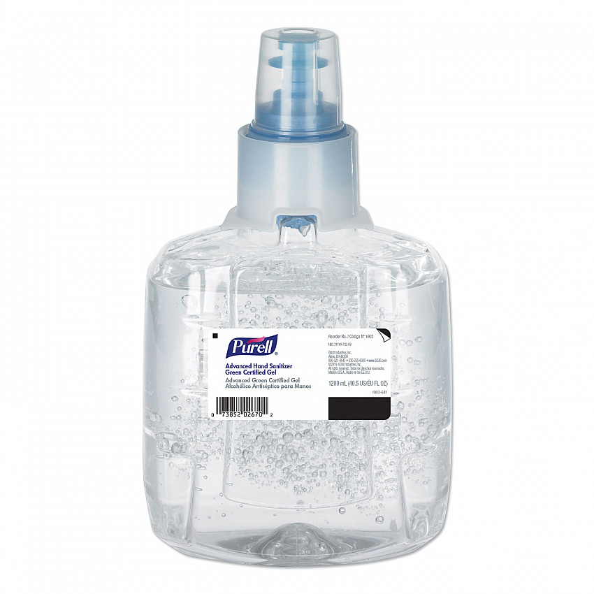 Advanced Hand Sanitizer Green Certified Gel Refill, For LTX-12 Dispensers, 1,200 mL, Fragrance-Free, 2/Carton (190302CT)