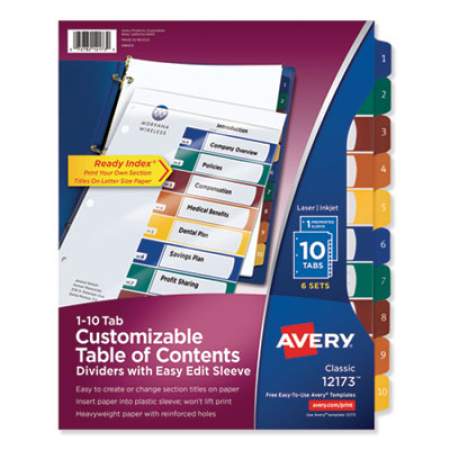 Avery Ready Index Customizable Table of Contents, Asst Dividers, 10-Tab, Ltr, 6 Sets (12173)