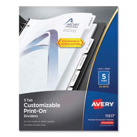 Avery Customizable Print-On Dividers, Letter, 5-Tabs/Set, 25 Sets/Pack (11517)