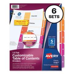 Avery Customizable TOC Ready Index Multicolor Dividers, 5-Tab, Letter, 6 Sets (11187)