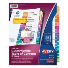 Avery Customizable TOC Ready Index Multicolor Dividers, 15-Tab, Letter (11143)