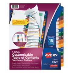 Avery Customizable Table of Contents Ready Index Dividers with Multicolor Tabs, 15-Tab, 1 to 15, 11 x 8.5, Translucent, 1 Set (11820)