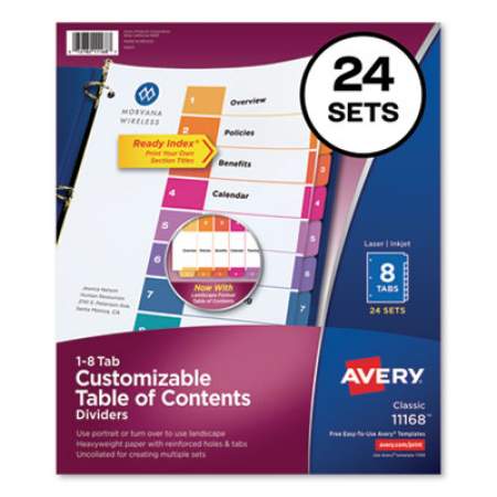 Avery Customizable TOC Ready Index Multicolor Dividers, 8-Tab, Letter, 24 Sets (11168)