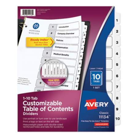 Avery Customizable TOC Ready Index Black and White Dividers, 10-Tab, Letter (11134)