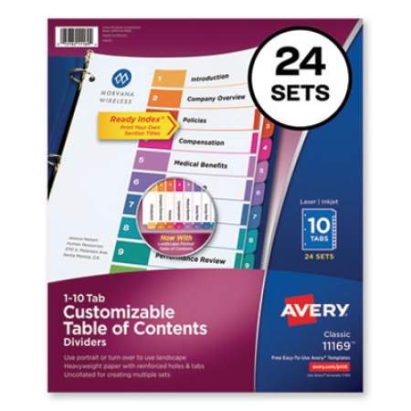 Avery Customizable TOC Ready Index Multicolor Dividers, 10-Tab, Letter, 24 Sets (11169)
