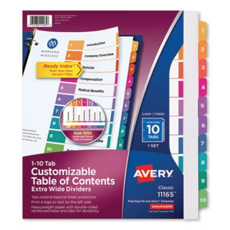 Avery Customizable TOC Ready Index Multicolor Dividers, 10-Tab, Letter (11165)