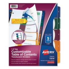 Avery Customizable Table of Contents Ready Index Dividers with Multicolor Tabs, 5-Tab, 1 to 5, 11 x 8.5, Translucent, 1 Set (11816)