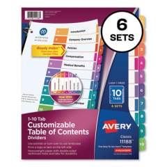 Avery Customizable TOC Ready Index Multicolor Dividers, 10-Tab, Letter, 6 Sets (11188)