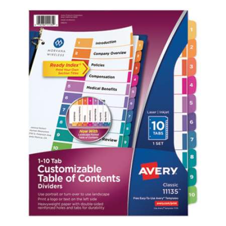 Avery Customizable TOC Ready Index Multicolor Dividers, 10-Tab, Letter (11135)