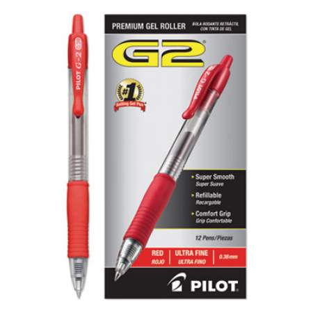 Pilot G2 Premium Gel Pen Convenience Pack, Retractable, Extra-Fine 0.38 mm, Red Ink, Clear/Red Barrel (31279)