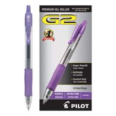 Pilot G2 Premium Gel Pen, Retractable, Extra-Fine 0.5 mm, Purple Ink, Smoke Barrel, Dozen (31006)
