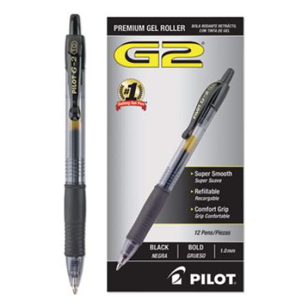 Pilot G2 Premium Gel Pen, Retractable, Bold 1 mm, Black Ink, Smoke Barrel, Dozen (31256)