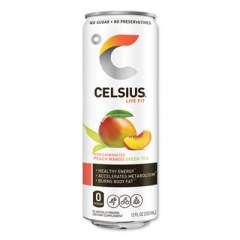 Celsius Live Fit Fitness Drink, Peach Mango Green Tea, 12 oz Can, 12/Carton (24383468)