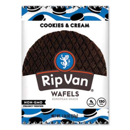 Rip Van Wafels - Single Serve, Cookies and Cream, 1.16 oz Pack, 12/Box (RVW00388)