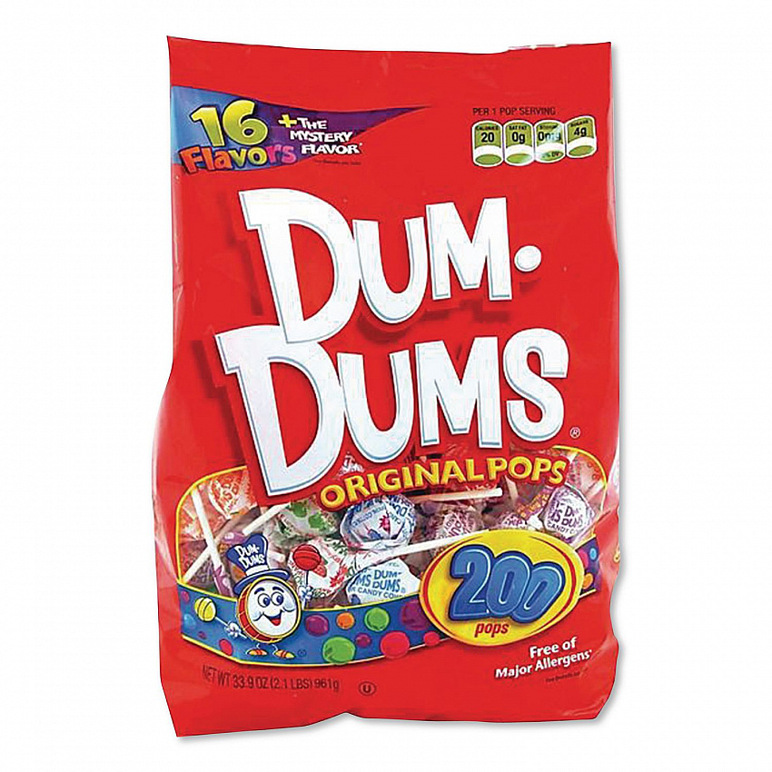 Dum-Dum-Pops, Assorted, Individually Wrapped, 33.9 oz, 200/Pack (SPN71)