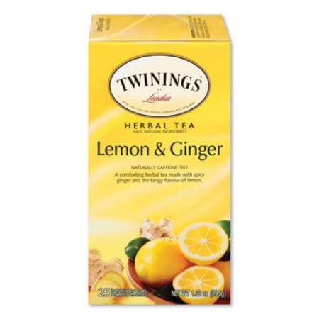 TWININGS Tea Bags, Lemon and Ginger, 1.32 oz Tea Bag, 25 Tea Bags/Box (2798343)