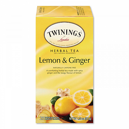 Tea Bags, Lemon and Ginger, 1.32 oz Tea Bag, 25 Tea Bags/Box (85145)