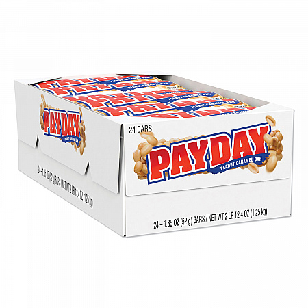 PayDay Chewy Candy Bars, Peanut Caramel, 1.85 oz, 24/Box (80723)