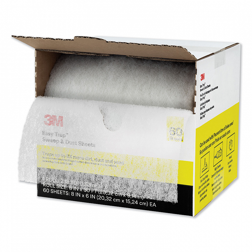 Easy Trap Duster Sweep and Dust Sheets, 8" x 30 ft, White, 60 Sheet Roll (59152W)