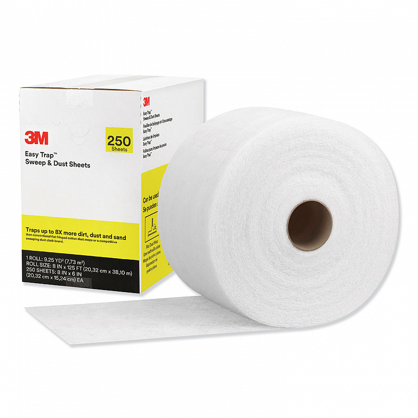 Easy Trap Duster Sweep and Dust Sheets, Perforated, 8" x 125 ft, White, 250 Sheet Roll (55654W)