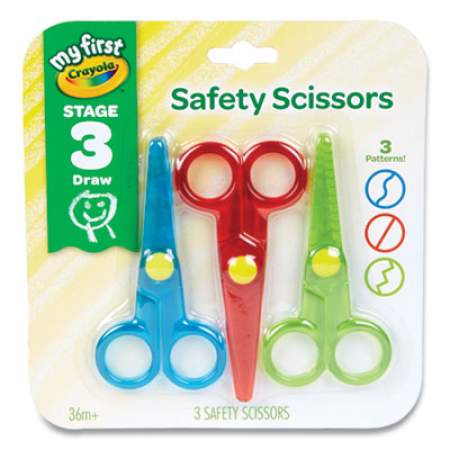 My First Crayola Safety Scissors, Rounded Tip, Assorted Straight Handles, 3/Pack (811458)