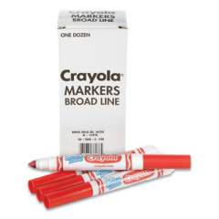 Crayola Broad Line Washable Markers, Broad Bullet Tip, Red, 12/Box (24326256)