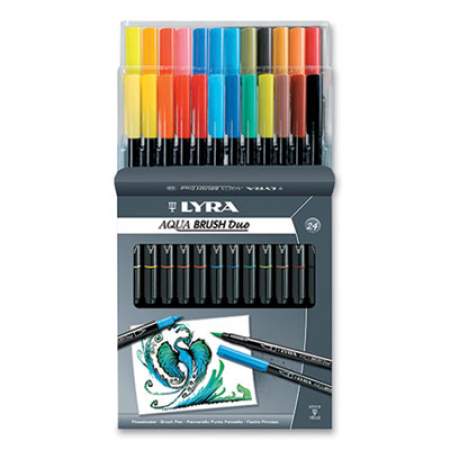 LYRA Aquabrush Duo Marker, Fine/Broad Brush/Bullet Tips, Assorted Colors, 24/Set (904718)