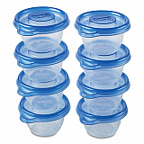 Mini Round Food Storage Containers, 4 oz, Clear/Blue, Plastic, 8/Pack (70240PK)
