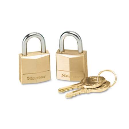 Master Lock Three-Pin Brass Tumbler Locks, 3/4" Wide, 2 Locks and 2 Keys, 2/Pack (120T)