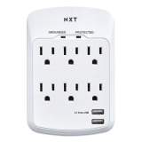 NXT Technologies Wall-Mount Surge Protector, 6 AC Outlets, 2 USB Ports, 1200 J, White (24324334)