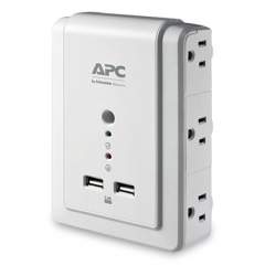 APC SurgeArrest Wall-Mount Surge Protector, 6 AC Outlets, 2 USB Ports, 1020 J, White (2716165)
