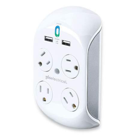 360 Electrical Revolve 3.4 Surge Protector, 4 AC Outlets, 2 USB Ports, 918 J, White/Gray (36038)
