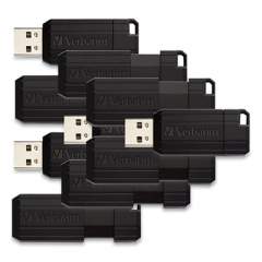 Verbatim PinStripe USB 2.0 Flash Drive, 32 GB, Black, 10/Pack (24342351)