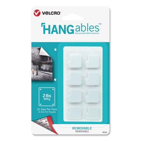 VELCRO HANGables Removable Wall Fasteners, 0.75" x 0.75", White, 16/Pack (95184)