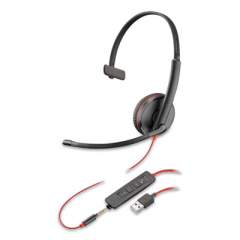poly Blackwire 3215 Monaural Over The Head Headset, USB-A, Black/Red (2723696)