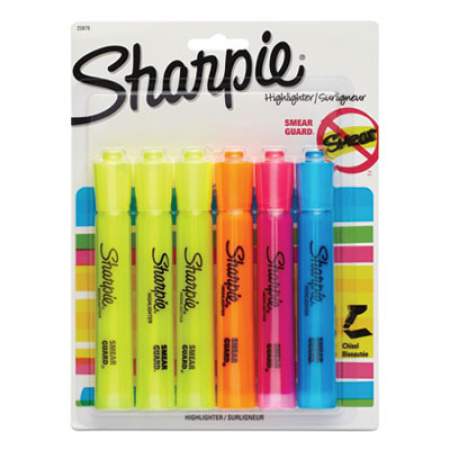 Sharpie Tank Style Highlighters, Assorted Ink Colors, Chisel Tip, Assorted Barrel Colors, 6/Set (25876PP)