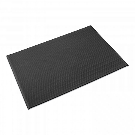 Ribbed Vinyl Anti-Fatigue Mat, Rectangular, Black Ribbed Surface, 24