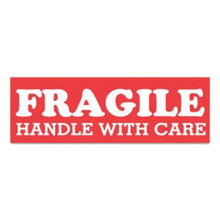 Tape Logic Pre-Printed Message Labels, Fragile Handle with Care, 1.5 x 4, Red/White, 500/Roll (488892)