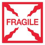 Tape Logic Pre-Printed Message Labels, Fragile, 4 x 4, White/Red, 500/Roll (DL1010)