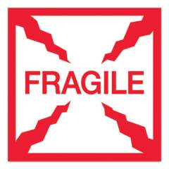 Tape Logic Pre-Printed Message Labels, Fragile, 4 x 4, White/Red, 500/Roll (488928)