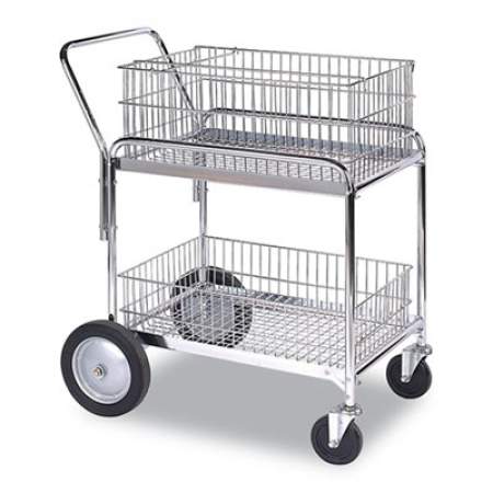 Wesco Wire Office Cart, 2 Shelves, 23.75w x 33.5d x 38.25h, Chrome, 200 lb Capacity (272230)