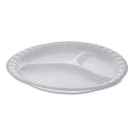 Pactiv Evergreen Unlaminated Foam Dinnerware, 3-Compartment Plate, 10.25" dia, White, 540/Carton (0TH10044000Y)