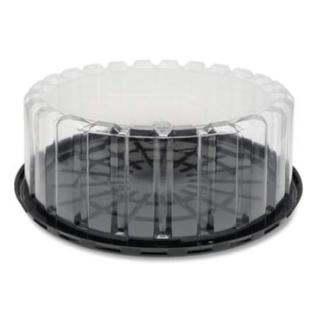 Pactiv Evergreen Round ShowCake 2-Part Cake Container, Shallow 9" Cake Container, 9" Diameter x 3.38"h, Clear/Black, 90/Carton (YEH89902)