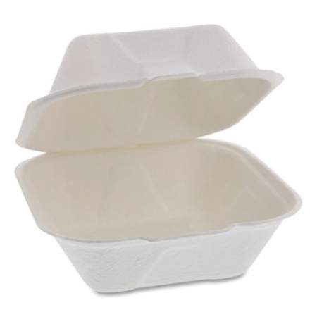 Pactiv Evergreen EarthChoice Bagasse Hinged Lid Container, Single Tab Lock, 6" Sandwich, 5.8 x 5.8 x 3.3, Natural, 500/Carton (YMCH00800001)