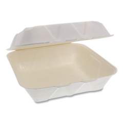 Pactiv Evergreen EarthChoice Bagasse Hinged Lid Container, Dual Tab Lock Large Container, 9 x 9 x 3.5, Natural, 150/Carton (YMCH09010001)