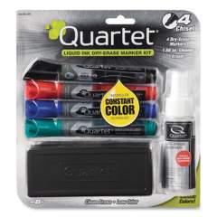 Quartet EnduraGlide Dry Erase Marker Kit with Cleaner and Eraser, Broad Chisel Tip, Assorted Colors, 4/Pack (813617)